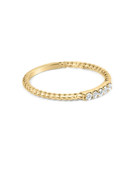 10K Yellow Gold 1/10 Cttw Diamond 5 Stone Braided Shank Band Ring (I-J Color, I2-I3 Clarity)