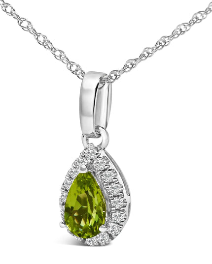 10K White Gold 5x3mm Gemstone and Diamond Accent Halo Pear Shape 18" Pendant Necklace (I-J Color, I1-I2 Clarity)