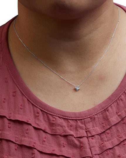 10K Gold 1/10 Cttw Bezel Set Solitaire Princess Cut Diamond Kite Shaped Pendent Necklace - 18" Inches