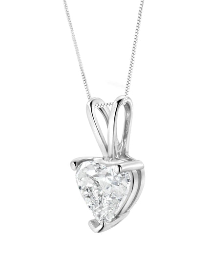 14K White Gold 3-Prong Set Heart Shaped Solitaire Lab Grown Diamond 18" Pendant Necklace (F-G Color, VS2-SI1 Clarity)