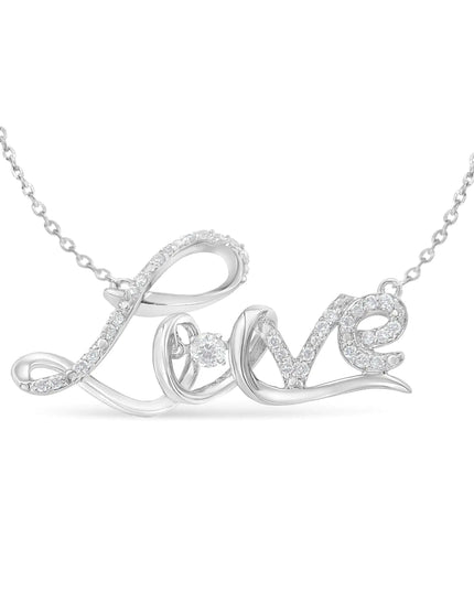 .925 Sterling Silver 1/4 Cttw Diamond Cursive "Love" 18" Pendant Necklace (H-I Color, I1-I2 Clarity)
