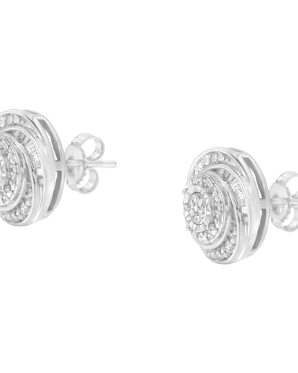 .925 Sterling Silver 1/4 Cttw Baguette and Round Diamond Swirl Love Knot Stud Earrings (I-J Color, I3 Clarity)