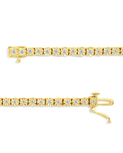 .925 Sterling Silver 1.0 Cttw Miracle-Set Diamond Round Faceted Bezel Tennis Bracelet (I-J Color, I3 Clarity)
