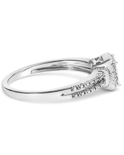 .925 Sterling Silver 1/4 Cttw Princess-cut Diamond Composite Ring with Beaded Halo (H-I Color, SI1-SI2 Clarity)