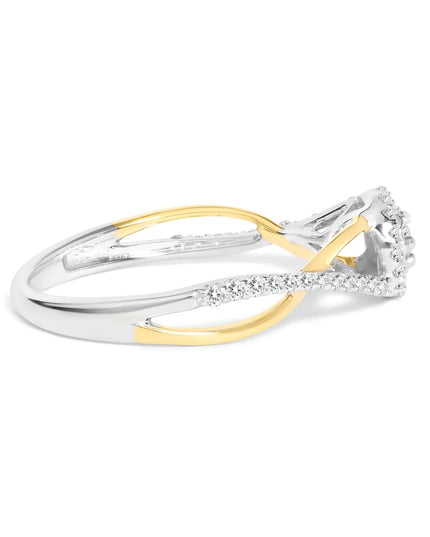 14K Yellow Gold Plated .925 Sterling Silver 1/4 Cttw Diamond Bypass and Halo Promise Ring (I-J Color, I3 Clarity)