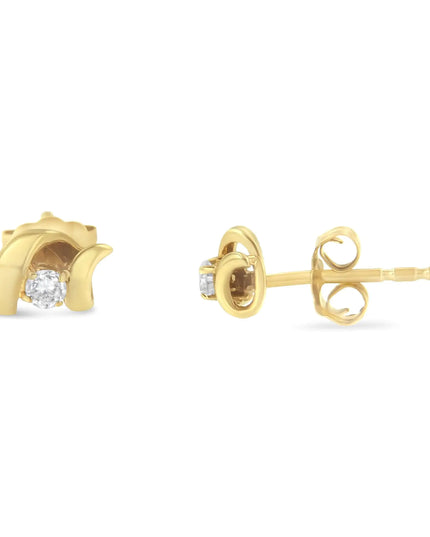 10K Gold 1/10 Cttw Round Brilliant-Cut Diamond Espira Swirls Solitaire Push Back Stud Earrings (I-J Color, I1-I2 Clarity)