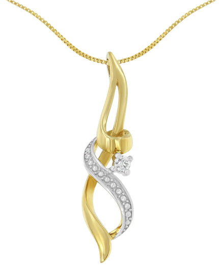 Espira 10K Yellow Gold 1/20 cttw Round Cut Diamond Accent Swirl Pendant Necklace (H-I, I1-I2)