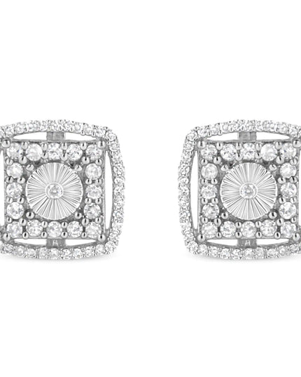 .925 Sterling Silver 1.0 Cttw Round Diamond Double Halo and Disc Stud Earring (I-J Color, I2-I3 Clarity)