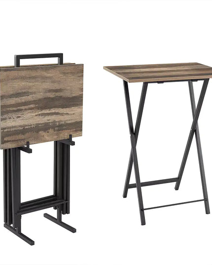 5-piece Folding TV Tray Table Set, Foldable Side Table, Snack Table, Space-saving, Grey