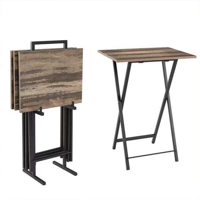 5-piece Folding TV Tray Table Set, Foldable Side Table, Snack Table, Space-saving, Grey