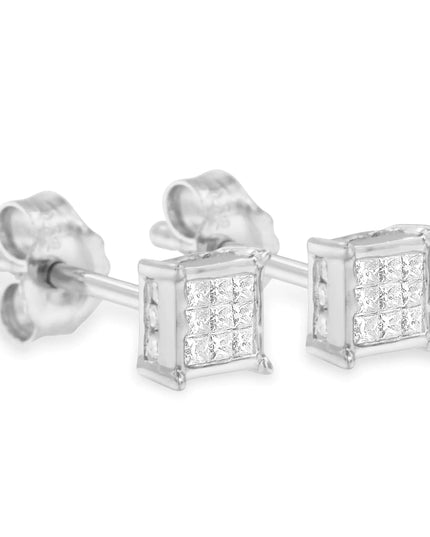 Sterling Silver Princess Cut Diamond Square Stud Earrings (.3 cttw, H-I Color, I1-I2 Clarity)