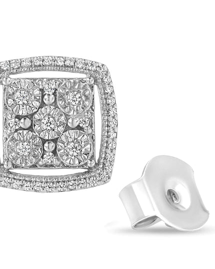 .925 Sterling Silver 3/8 Cttw Miracle Set Round Diamond Double Halo Cluster Earrings (I-J Color, I2-I3 Clarity)