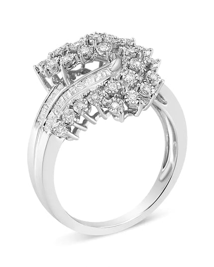 .925 Sterling Silver 1/5 Cttw Miracle-Set Diamond Heart Cross-Over Bypass Ring (I-J Color, I2-I3 Clarity)