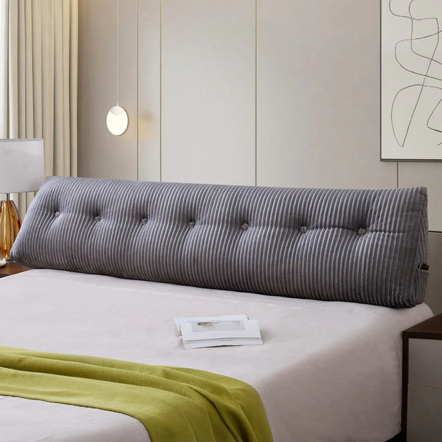 King Size Wedge Headboard Pillow – 76"x8"x20" – Triangular Backrest Reading Pillow for Bed, Daybed, or Couch – Supportive Bolster for Sitting Up in Bed – Grey