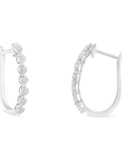 .925 Sterling Silver 1/2 cttw Miracle-Set Diamond 7 Stone Hoop Earrings (I-J Color, I3 Clarity)