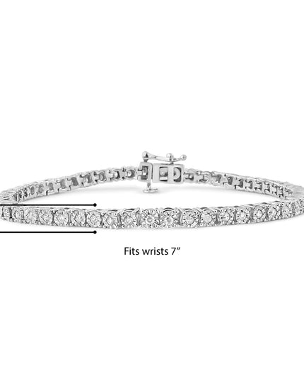 .925 Sterling Silver 1.0 Cttw Miracle-Set Diamond Round Faceted Bezel Tennis Bracelet (I-J Color, I3 Clarity)