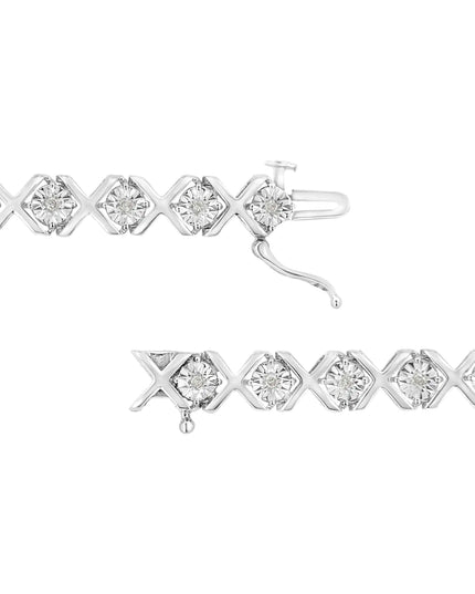 .925 Sterling Silver 1/4 Cttw Miracle Set Diamond "X" Link Bracelet (I-J Color, I3 Clarity) - 7.25"