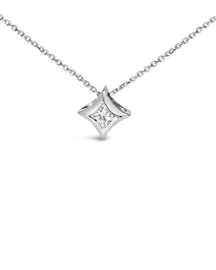 10K Gold 1/10 Cttw Bezel Set Solitaire Princess Cut Diamond Kite Shaped Pendent Necklace - 18" Inches