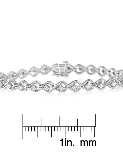 .925 Sterling Silver 1/4 Cttw Diamond Miracle-Set Teardrop Shaped 7” Link Bracelet (I-J Color, I3 Clarity)