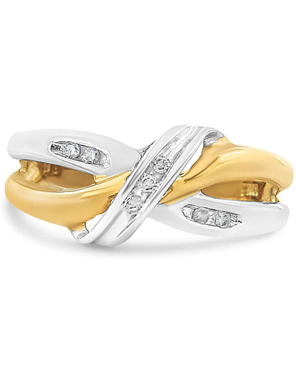 10K Yellow and White Gold 1/20 Cttw Round-Cut Diamond Bypass Ring (I2 Color, I-J Clarity)