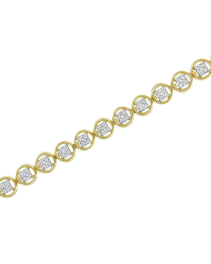 .925 Sterling Silver 1/4 Cttw Diamond 7" Open Circle Wheel Link Tennis Bracelet (I-J Color, I2-I3 Clarity)