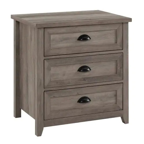 Traditional Farmhouse Framed 3-Drawer Nightstand With Cup Handles - Grey Wash