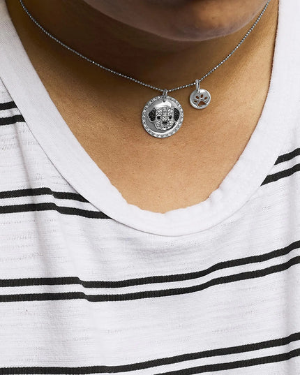 .925 Sterling Silver 1/4 Cttw White and Black Diamond Pitbull Dog Medallion and Charm 18" Pendant Necklace (I-J Color, I2-I3 Clarity)