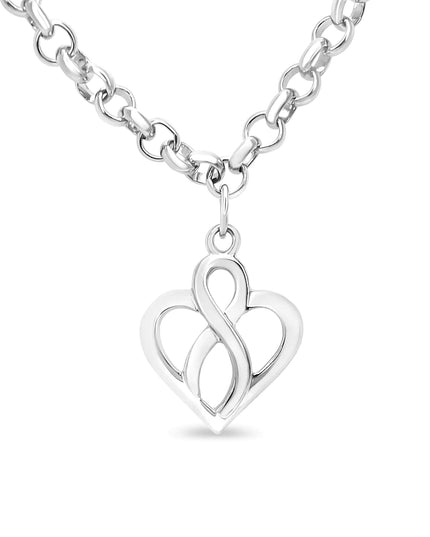 .925 Sterling Silver Open Heart with Center Vertical Infinity Chain Charm Bracelet - Size 7"