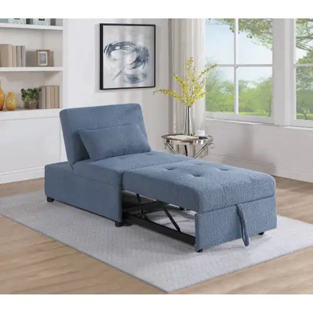 Blue Gray Sleeper Chair Plush Tufted Sherpa Fabric Sofa Bed