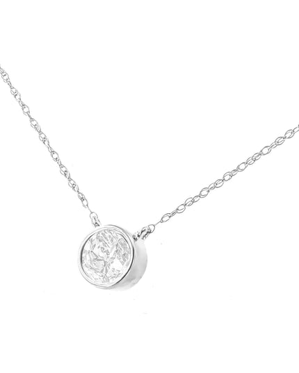 10K White Gold 1/3 Cttw Round-Cut Diamond Bezel 18" Pendant Necklace (J-K Color, I1-I2 Clarity)