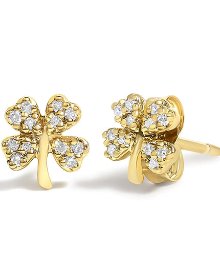 10K Yellow Gold Diamond Accent 4 Leaf Clover Stud Earrings