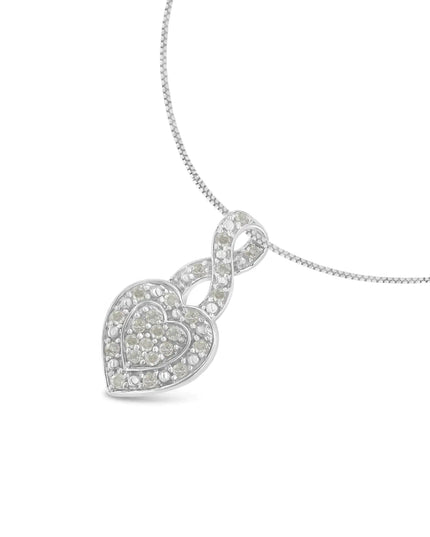 .925 Sterling Silver 1/3 Cttw Diamond Awareness Ribbon Halo Heart 18" Pendant Necklace (I-J Color, I2-I3 Clarity)