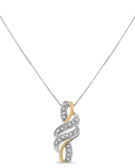 10K Yellow Gold Plated .925 Sterling Silver 1/20 cttw Round Cut Diamond Swirl Pendant Necklace (H-I Color, I2-I3 Clarity)