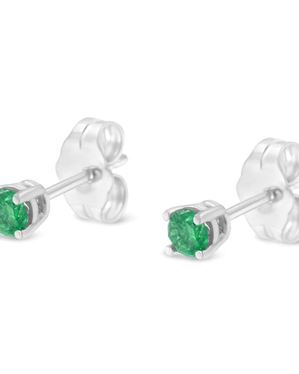 .925 Sterling Silver 1/4 Cttw Round Brilliant-Cut Green Diamond Classic 4-Prong Stud Earrings (Fancy Color-Enhanced, I2-I3 Clarity)