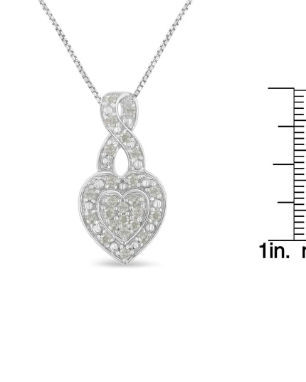 .925 Sterling Silver 1/3 Cttw Diamond Awareness Ribbon Halo Heart 18" Pendant Necklace (I-J Color, I2-I3 Clarity)