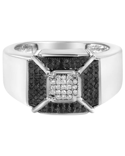 .925 Sterling Silver 3/8 Cttw Composite Enhanced Black and White Diamond Men's Band Ring (H-I, I2-I3)