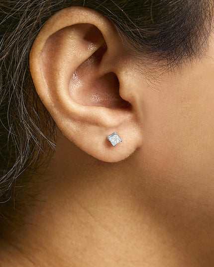 14K White Gold Princess Cut Lab-Grown Diamond Solitaire Stud Earrings (F-G Color, VS2-SI1 Clarity)