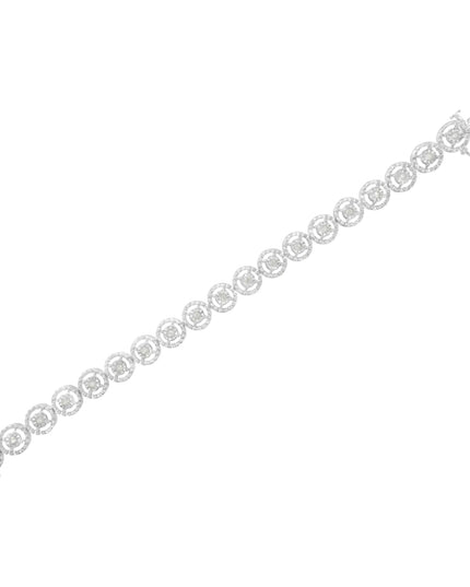 .925 Sterling Silver 1.0 Cttw Diamond Nested Circle Miracle Set Open Wheel 7" Fashion Link Bracelet (I-J Color, I3 Clarity)