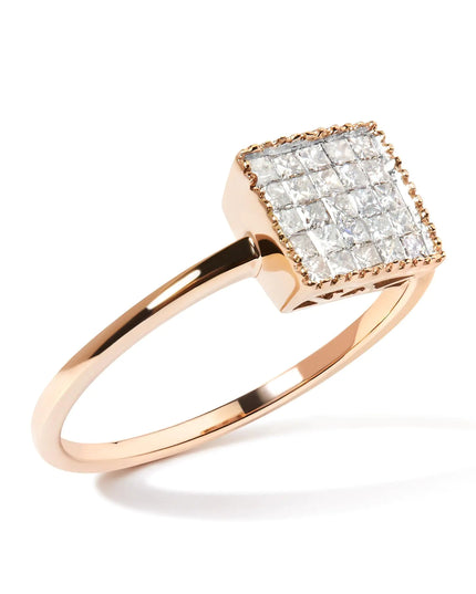 10K Rose Gold 1/3 Cttw Invisible Set Princess Cut Diamond Composite Square Shape Ring (H-I color, I1-I2 clarity)