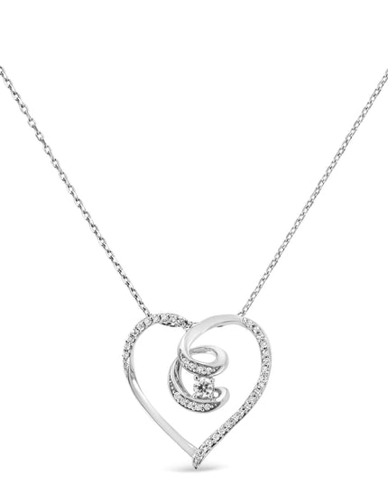 .925 Sterling Silver 1/4 Cttw Brilliant-Cut Diamond Open Heart Twisted Awareness Ribbon 18" Pendant Necklace (H-I Color, I1-I2 Clarity)