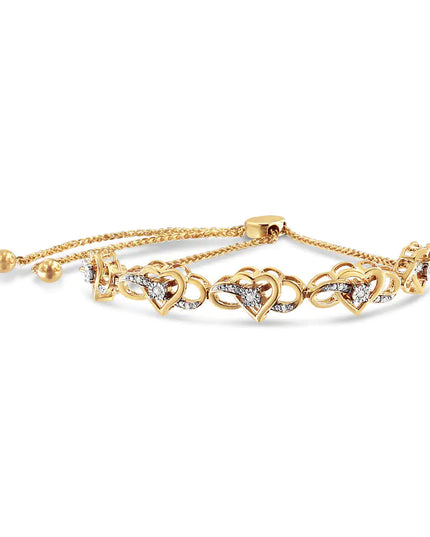 14K Yellow Gold Plated .925 Sterling Silver 1/10 Cttw Diamond Infinity Heart Shaped 4”-10” Adjustable Bolo Bracelet (H-I Color, I2-I3 Clarity)