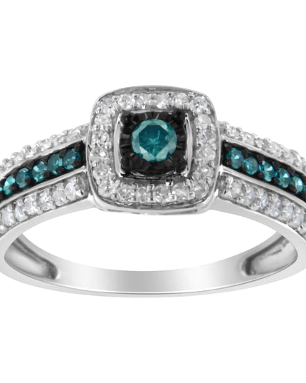 .925 Sterling Silver Treated Blue Miracle-Set Diamond Engagement Ring (1/2 Cttw, J-K Color, I1-I2 Clarity)