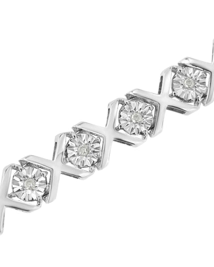 .925 Sterling Silver 1/4 Cttw Miracle Set Diamond "X" Link Bracelet (I-J Color, I3 Clarity) - 7.25"