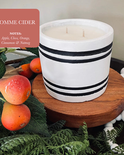 Luxury Small Striped Stone Designer Candle - Pomme Cider