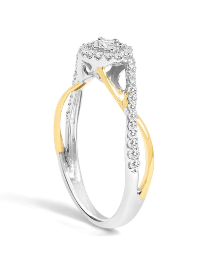 14K Yellow Gold Plated .925 Sterling Silver 1/4 Cttw Diamond Bypass and Halo Promise Ring (I-J Color, I3 Clarity)