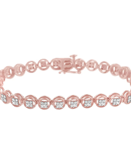 .925 Sterling Silver 1/4 Cttw Diamond 7" Open Circle Wheel Link Tennis Bracelet (I-J Color, I2-I3 Clarity)