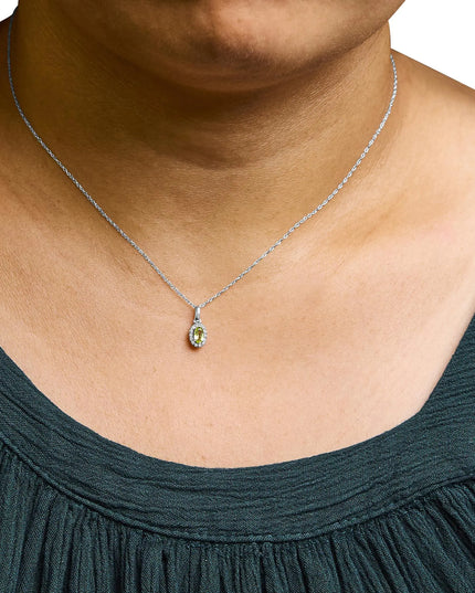 10K White Gold 5x3mm Gemstone and Diamond Accent Halo Oval Shape 18" Pendant Necklace (I-J Color, I1-I2 Clarity)