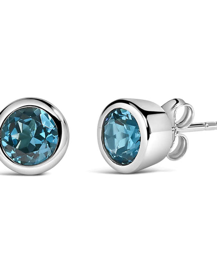 .925 Sterling Silver 6MM Bezel Set Created Gemstone Solitaire Stud Earrings