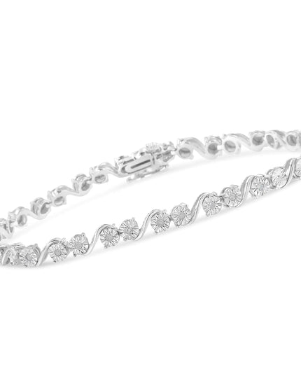 .925 Sterling Silver 1/10 Cttw Round Diamond "S" Link Miracle Plate Tennis Bracelet (I-J Color, I3 Clarity) - 7-1/4"