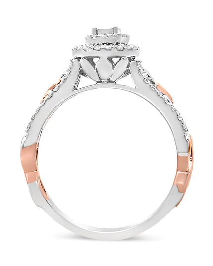 14K Rose Gold Plated .925 Sterling Silver 1/2 Cttw Round Diamond Double Frame Cross-Over Split Shank Engagement Ring (I-J Color, I2-I3 Clarity)
